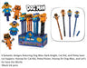 Dog Man Character Topper Pens assorted 12ct display featuring Dog Man, Bark Knight, Cat Kid, and Lil' Petey designs with black ink
