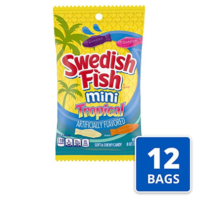 SWEDISH FISH Mini Tropical Soft & Chewy Candy, 8 Ounce (Pack of 12)