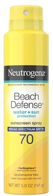 Neutrogena Beach Defense Sunscreen Spray SPF 70 5 oz bottle with broad-spectrum UVA UVB protection