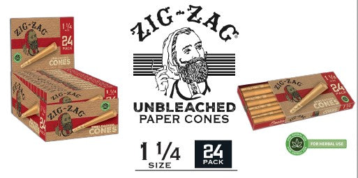 Zig Zag Pre Rolled Cones 1-1/4 Unbleached Packs 24 Pack