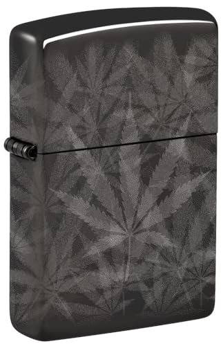 Zippo Cannabis Leaf High Polish Black Pocket Lighter - Herbal Elegance