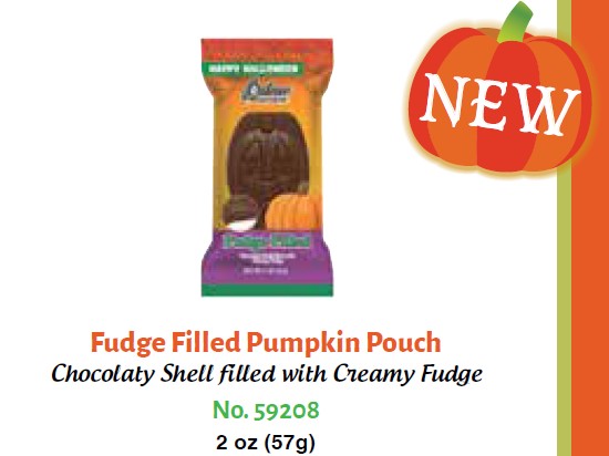 Palmer Fudge Pumpkins 2 oz pouch with 18 individually wrapped fudge chocolate pumpkin-shaped candies