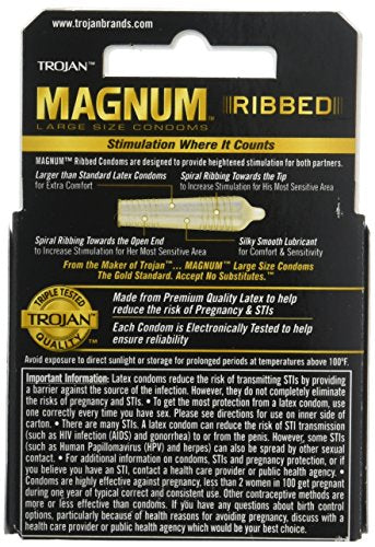 TROJAN Condom Magnum Ribbed 3s 6 Per Package