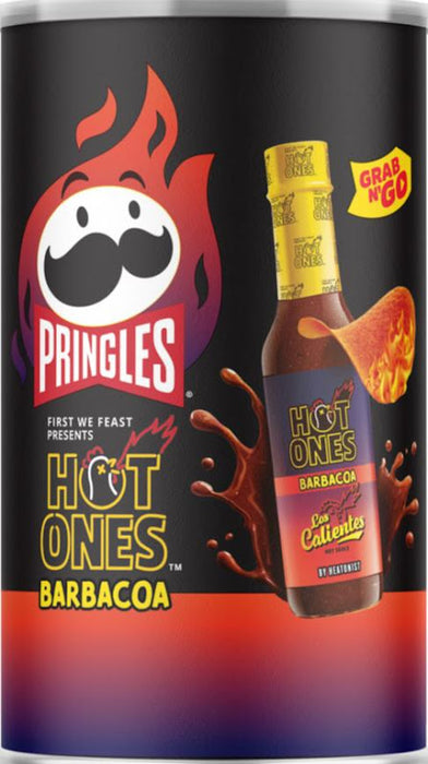 Pringles Original Flavored Potato Crisps in a 2.4 oz resealable can with classic red and white branding