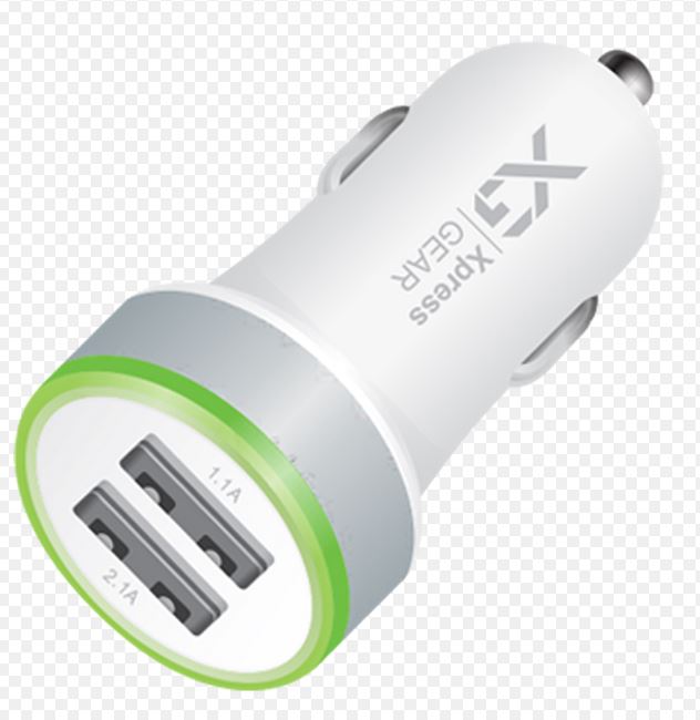 XG Dual Port Car Charger cigarette lighter adapter single unit front packaging