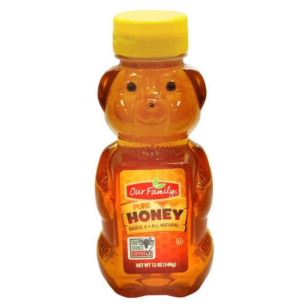 Of Honey Bear Pure Honey 12 oz bear-shaped squeeze jar front packaging