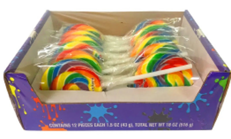 Color Splash Kaleidoscope Swirl Pops lollipops with colorful swirl designs, 12ct box
