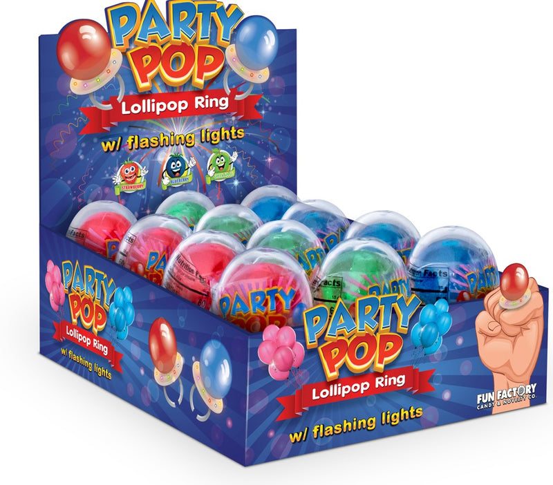 Party Pop Ring Flashing Lights Lollipops Boxes 12ct