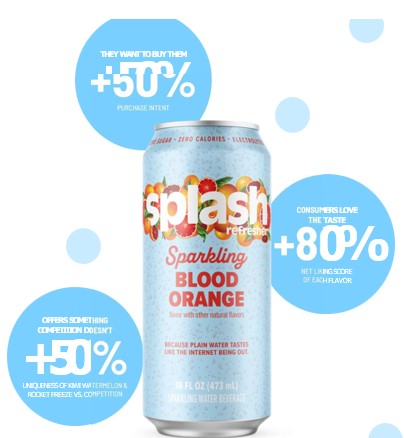 Splash Blood Orange Flavored Water 16 oz can front packaging wholesale 12ct case