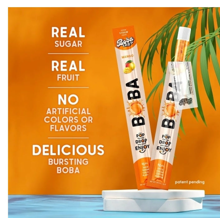Boba Straw Mango Flavored Drinking Straws 16ct box with tropical mango design