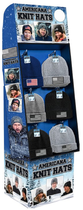 Fun Factory Americana Knit Hat in red, white, and blue patriotic knit pattern, 48-count floor display