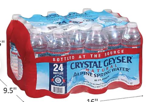 Crystal Geyser Spring Water 16.9 oz bottle front packaging 24-count case