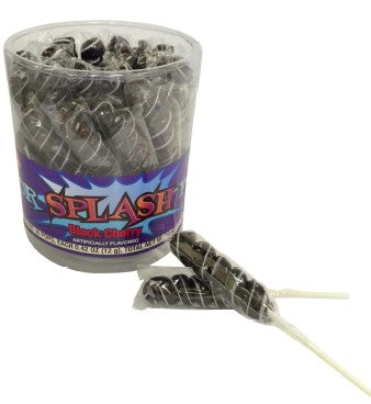 Albert's Color Splash Twisty Pops Jet Black lollipops, tub of 30 individually wrapped black twisted lollipops