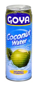 Goya Coconut Water with Pulp 17.6 oz can front packaging wholesale display