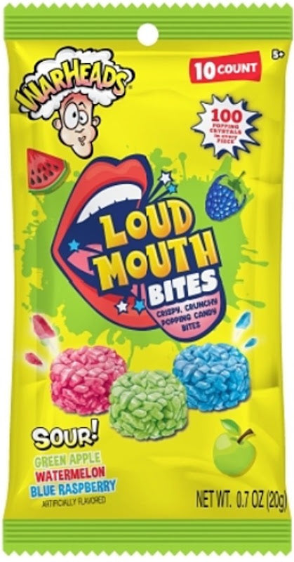 Warheads Sour Loud Mouth Bites 0.7 oz peg bag with bold sour candy branding