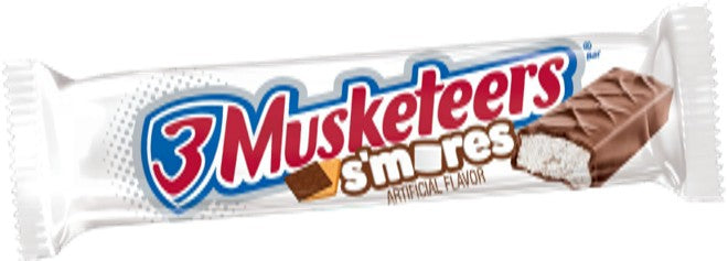 3 Musketeers S'mores Candy Bar 1.48 oz with milk chocolate coating and toasted marshmallow graham nougat center
