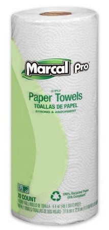 Marcal White 2-Ply Perforated Paper Towel Roll, 70 sheets, individually wrapped, 100% recycled