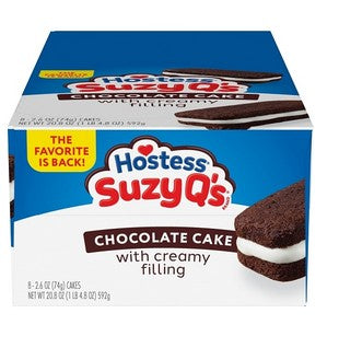 Hostess Suzy Q chocolate snack cake with devil's food layers and crème filling, 2-pack packaging