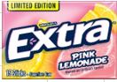 Extra Pink Lemonade Gum 10-stick pack with bright pink lemonade-themed packaging