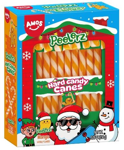 Amos Hard Candy Canes Mango flavor, 12 count, tropical fruit hard candy in classic candy cane shape