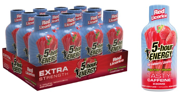 5-hour ENERGY Tasty Extra Strength Red Licorice candy, 2.5 oz piece with bold red licorice flavor and energy blend