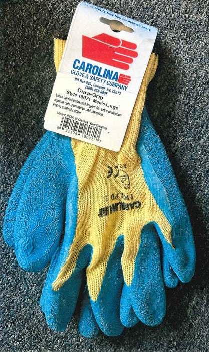 Dura Grip blue and yellow work gloves, 3-pair set, durable grip protection for job site and warehouse use