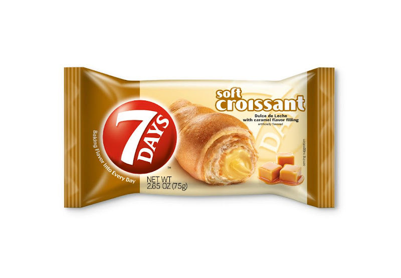 Mondelez soft caramel filled croissant pastry with golden flaky exterior and rich caramel center