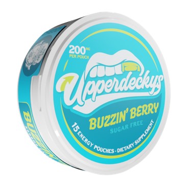 Upper Decky Berry Energy Pouch 200mg, 5-count roll with bold berry flavor and portable pouch design