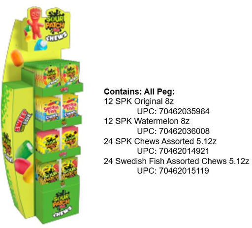 Sour Patch Kids Sweet & Sour Fish Chews peg bag candy wholesale floor display 72ct