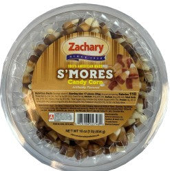 Zachary S'mores Candy Corn 16 oz tub with chocolate, marshmallow, and graham cracker flavored candy corn