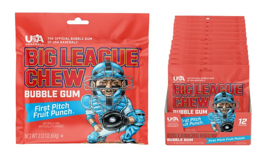 Big League Chew Fruit Punch shredded bubble gum pouch, 2.12 oz, bold red fruit punch flavor