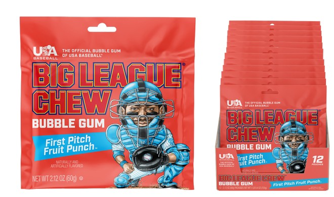 Big League Chew Fruit Punch shredded bubble gum pouch, 2.12 oz, bold red fruit punch flavor