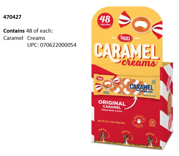Goetze's Caramel Creams chewy caramel candies with cream center, 48ct tray display