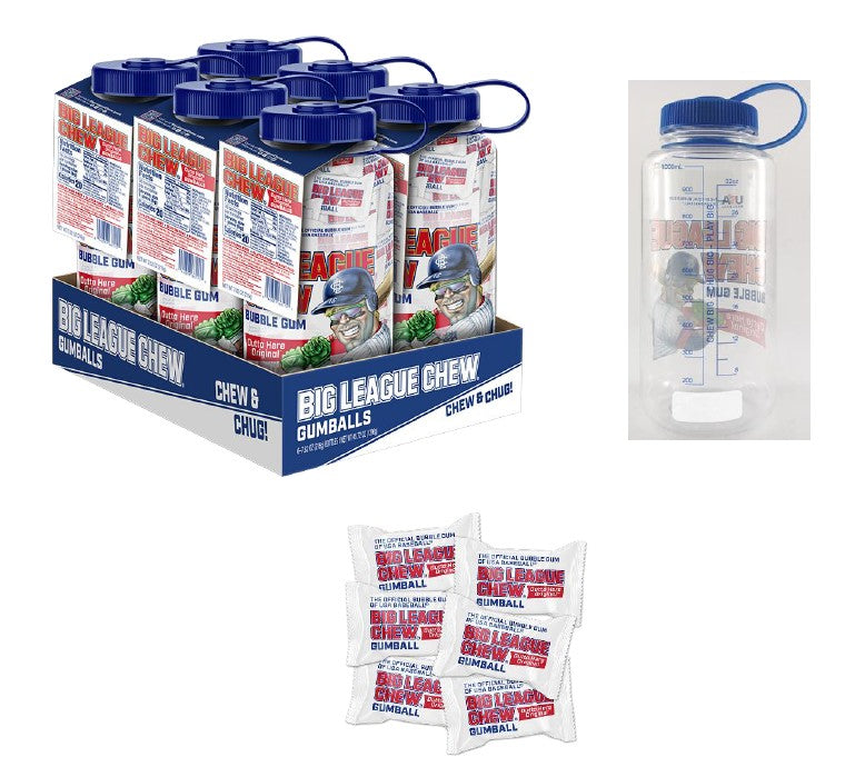 Big League Chew H2O water bottle filled with shredded bubble gum, novelty collectible packaging for kids and sports fans