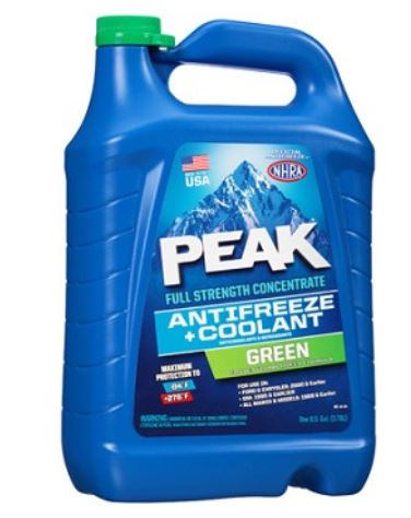 Peak Conventional Green Antifreeze Coolant 1 gallon concentrated bottle with green IAT formula label