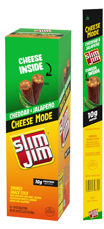 Slim Jim Monster Cheddar Jalapeño Cheese Steak 1.94 oz meat stick, individually wrapped, spicy snack
