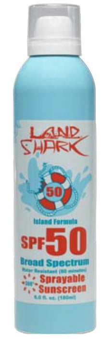 LandShark SPF 50 Spray Sunscreen 6 oz bottle with broad-spectrum UVA/UVB protection
