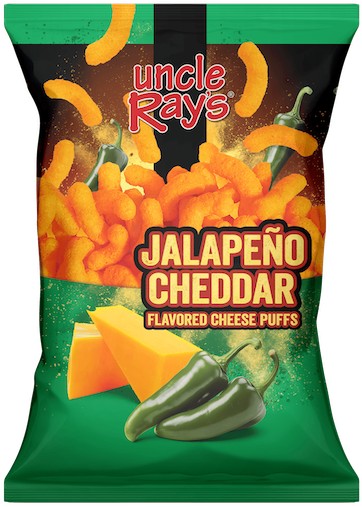 Uncle Ray's Jalapeño Cheddar Cheese Puffs bag with bold jalapeño and cheddar flavor, pre-priced at $2.29