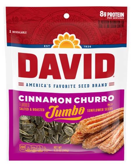 David Seeds Cinnamon Churro Sunflower Seeds 5.25 oz resealable bag with cinnamon sugar flavored seeds