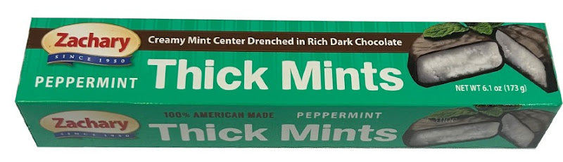 Zachary Thick Mints 6.1 oz box of chocolate-coated peppermint candy