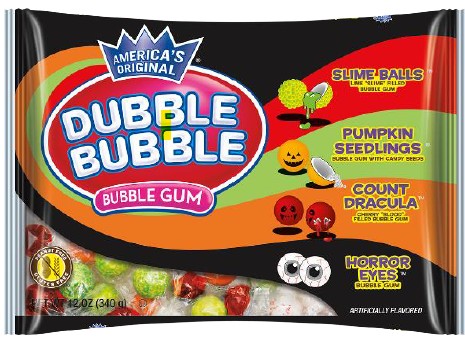 Double Bubble Combo Gumball 12 oz bag with approximately 54 individually wrapped classic and Lime Slime-filled bubble gum balls