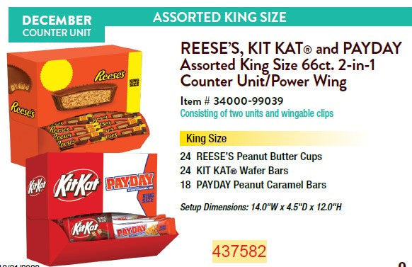 Hershey's Assorted King Size Candy Power Wing Display with 66 king size candy bars for retail merchandising