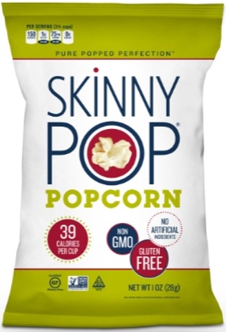 SkinnyPop Original Popcorn 1 oz bag — made with popcorn, sunflower oil, and salt