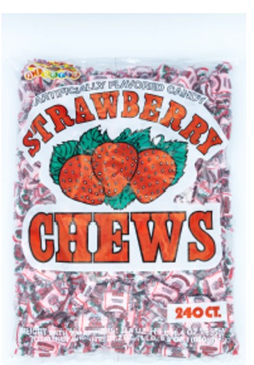 Albert's Fruit Chews Strawberry 21.1 oz bag with 240 individually sized bite-size strawberry flavored candy chews