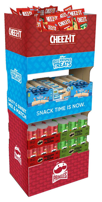 Kellanova Core Mixed Snack Shipper floor display featuring 130 assorted best-selling Kellanova snack products