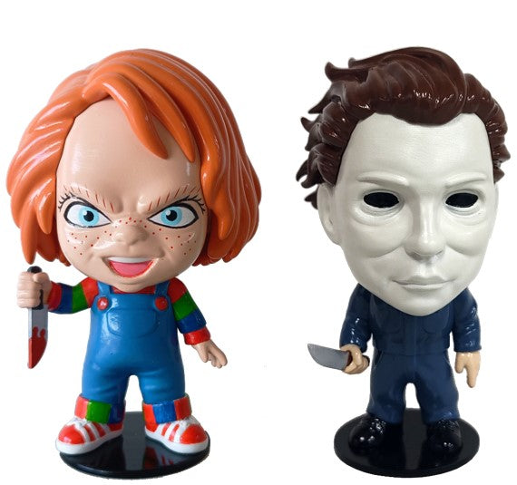 Candyrific Chucky and Michael Myers Halloween character candy dispensers, set of 8, horror novelty candy