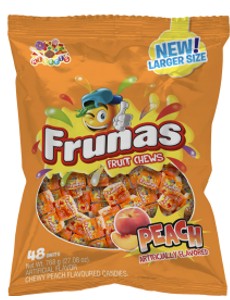 Albert Frunas Peach Candy 27.08 oz bag with 48 individually wrapped peach-flavored chews