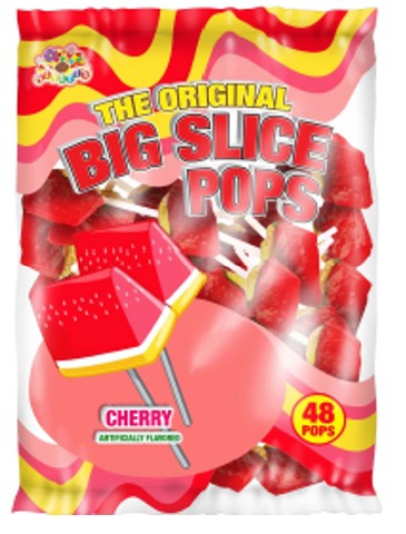 Albert's Big Slice Pops Cherry flavored lollipops, 1 lb bag of 48 individually wrapped pops