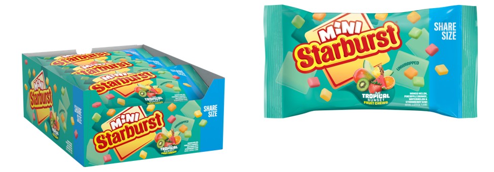Starburst Minis Tropical King Size 3.5 oz bag front packaging wholesale display