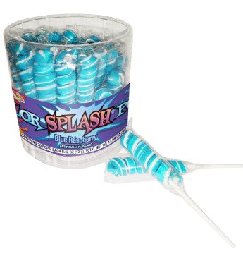 Albert's ColorSplash Twisty Pops Baby Blue raspberry lollipops, light blue with white stripe, 30ct tub, 4.5 inches each